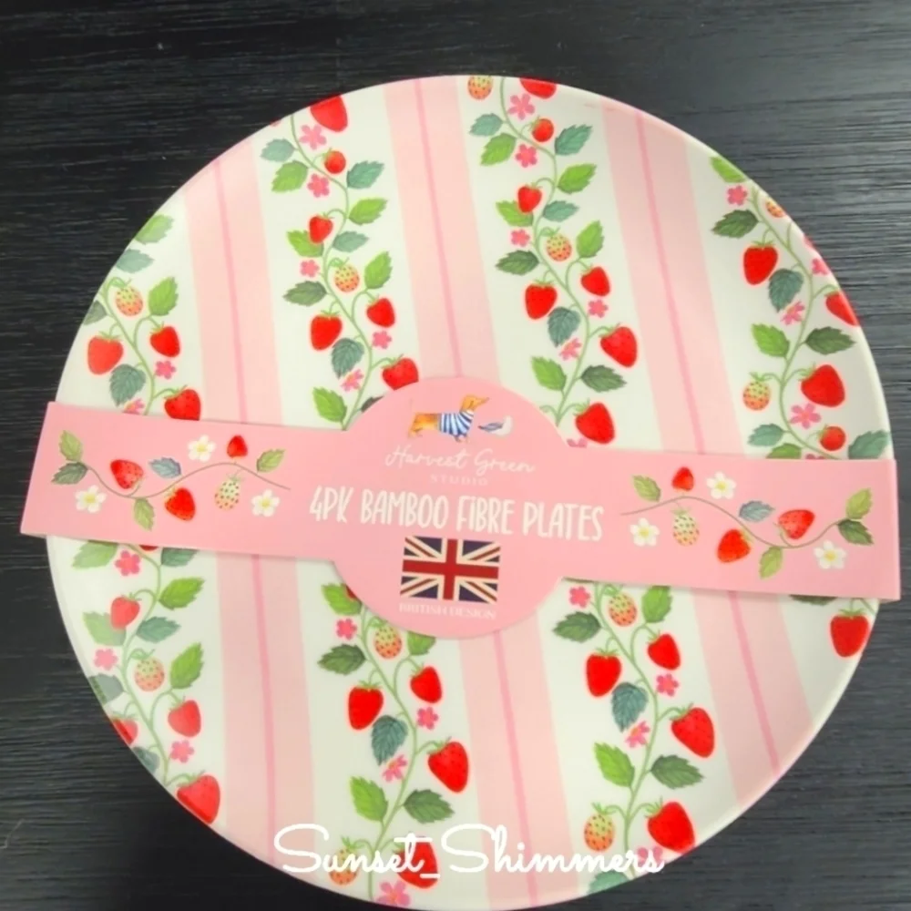 8pc Harvest Green Studio Strawberry Blossom Eco Melamine Dinner Plate & Bowl Set